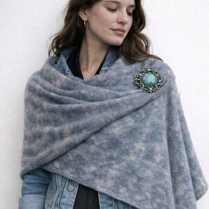 6 ft. Cashmere/cotton wide wrap, very soft abstract pattern, grey and dusty pink